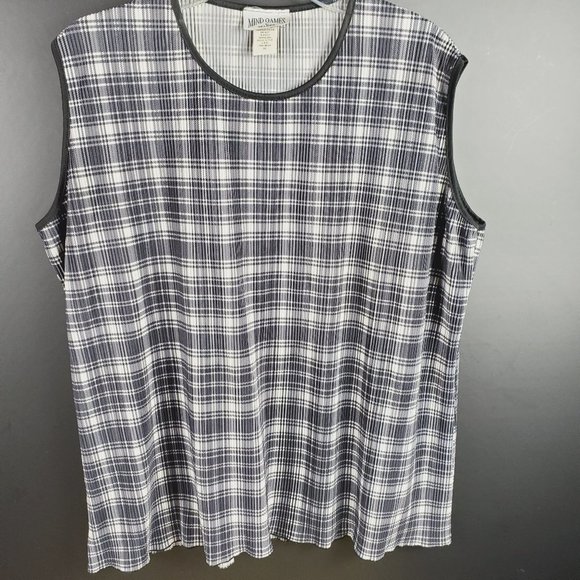 Mind Games by Ike & Eddie Sleeveless B&W Waffled Plaid Tunic Black Trim Sz 2X - Picture 1 of 8